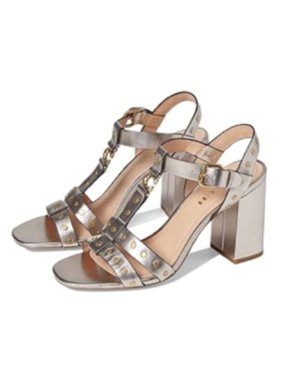 COACH Margaret Champagne Metallic Leather‎ Designer Sandals Shoes Women’s Sz 9